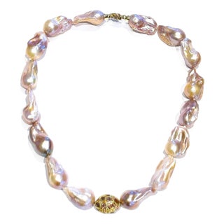 Bochic “Capri” Vintage Baroque Pearl & Multi Gem Necklace Set in 18K & Silver For Sale
