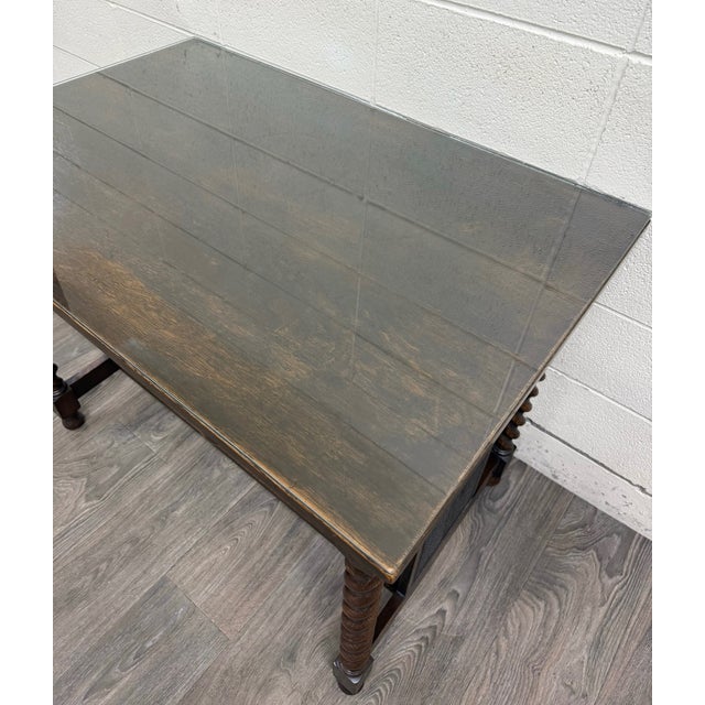 Brown Antique Stickley Bros Barley Twist Oak Library Table With Drawer For Sale - Image 8 of 15