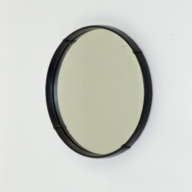 Mid-Century Modern Round Wall Mirror with Black Leather Frame, 1970s For Sale - Image 11 of 11