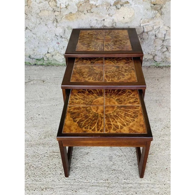 Mid-Century Danish Teak and Ceramic Nesting Tables, 1960s, Set of 3 For Sale - Image 13 of 18