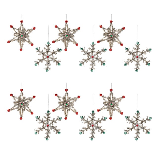 2020s Jeweled Tinsel Snowflake Ornament (Set of 12) For Sale - Image 5 of 5