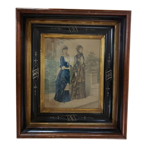 1800's Framed La Mode Illustree French Antique Hand Colored Plate Illustration Anais Toudouze