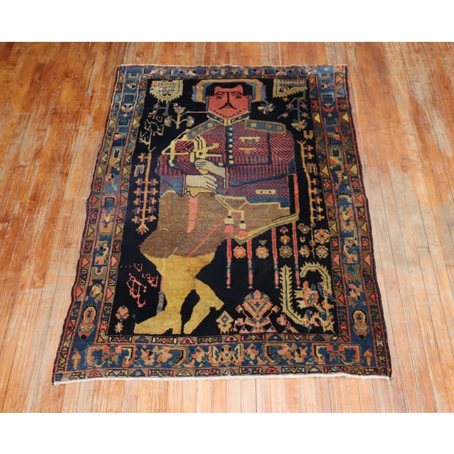 Mid 20th Century Kurdish Colonel Mohammad Tagi-Khan Persian Pictorial Rug - 4'6" x 6'6" For Sale In New York - Image 6 of 6