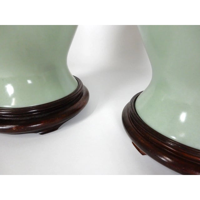 Chinese Caledon Glaze Porcelain Ginger Jar Table Lamps Large Pair For Sale In Las Vegas - Image 6 of 9
