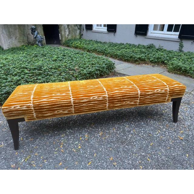 Goldenrod Large Custom Made Bench in Rich Italian Velvet For Sale - Image 8 of 12