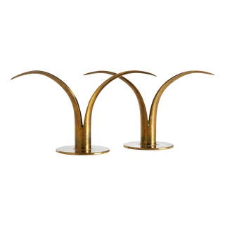 Liljan Brass Candlesticks by Ivar Åhlenius Björk for Ystad Metall, Sweden, 1940s, Set of 2 For Sale