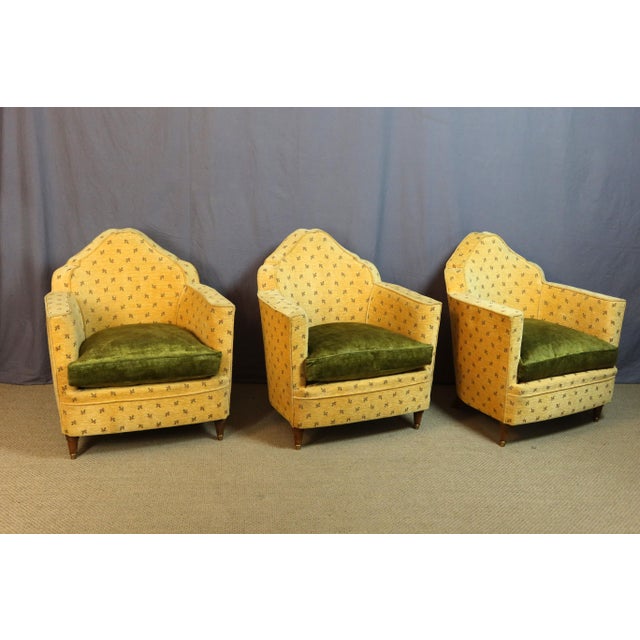 Vintage Armchairs in Velvet, 1950s, Set of 3 For Sale - Image 4 of 13