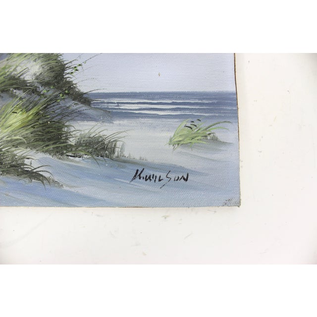 Vintage Oil Painting, Seascape Beach Scene, Unframed Muted, Natural Colours, Sand Dunes, Waves, Seagulls Pampas Grass, Beach House Decor Art For Sale - Image 6 of 9