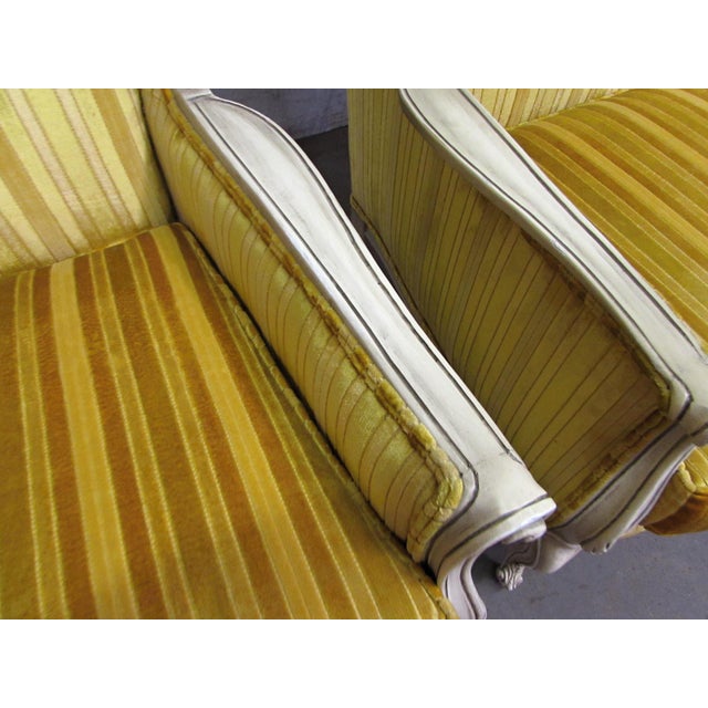 Wood Pair of Early 20th Century Hollywood Regency Yellow Velvet Parlor Chairs For Sale - Image 7 of 11