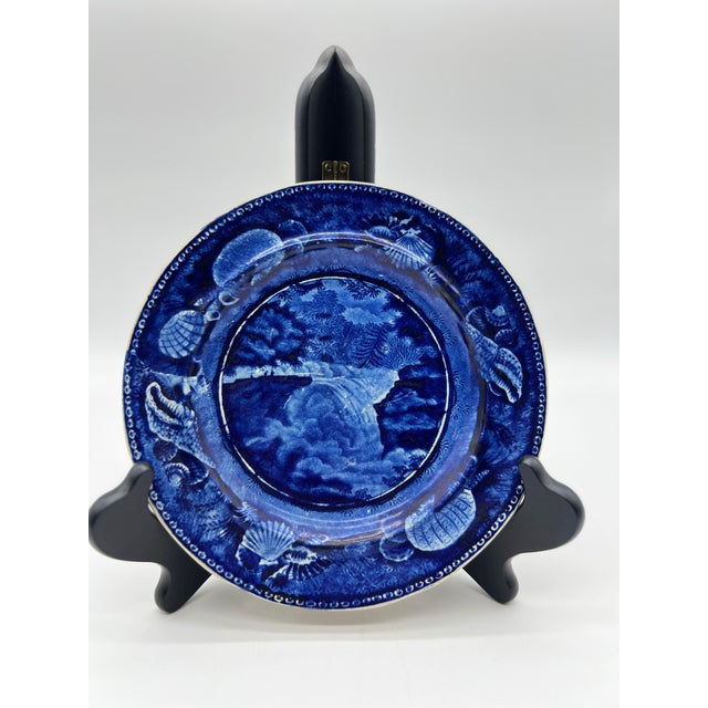 American A Very Fine Antique Historical Blue Transfer Ware Decorated Pearlware Plate, "Trenton Falls" Circa 1820's For Sale - Image 3 of 11