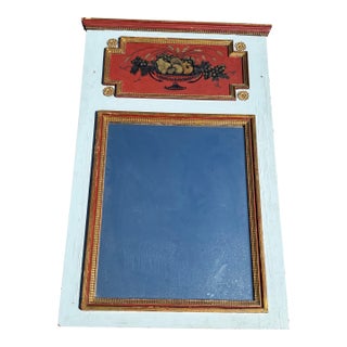 Late 19th C. Trumeau Mirror - Handpainted Classical Details With Gilt Relief and Unusual Colors For Sale