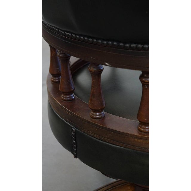 Dark Green Cowhide and Wooden Height Adjustable Swivel and Tilt Chesterfield Office Chair For Sale - Image 16 of 17