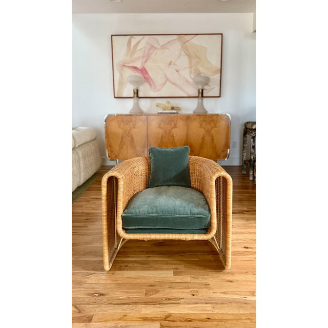 Biomorphic wicker lounge chair by Founders, c.1970s. A sculptural work of art that stuns from all sides. In excellent...