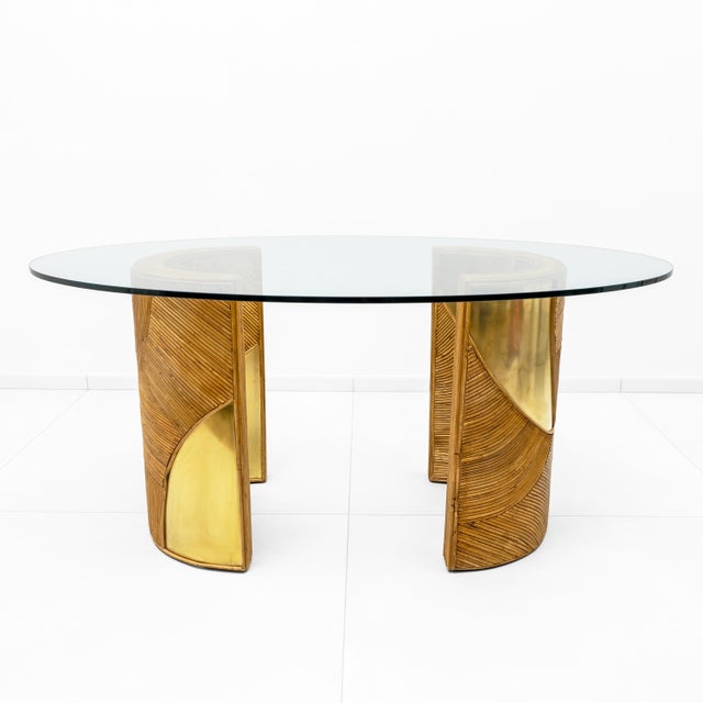 Mid-Century Modern Italian Rattan and Brass Dining Table by Vivai Del Sud, 1970s For Sale - Image 9 of 9
