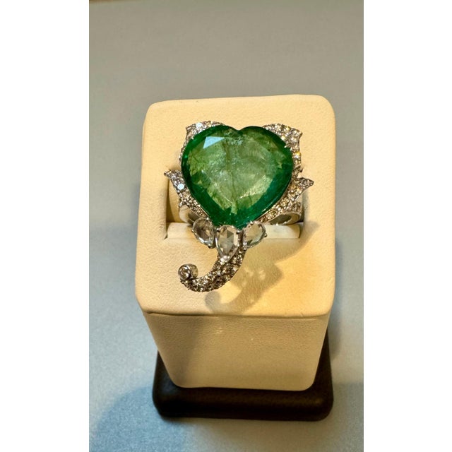 13 Ct Zambian Heart Cut Emerald & 1.5 Ct Diamond Ring, 18 Kt Gold Size 8.5 For Sale - Image 14 of 18