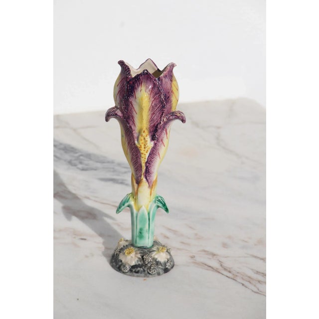 1900 - 1909 1900s Art Nouveau Majolica Iris French Vase For Sale - Image 5 of 13