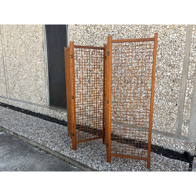 Wood Mid 20th Century Teak Four Panel Room Divider Screen For Sale - Image 7 of 13