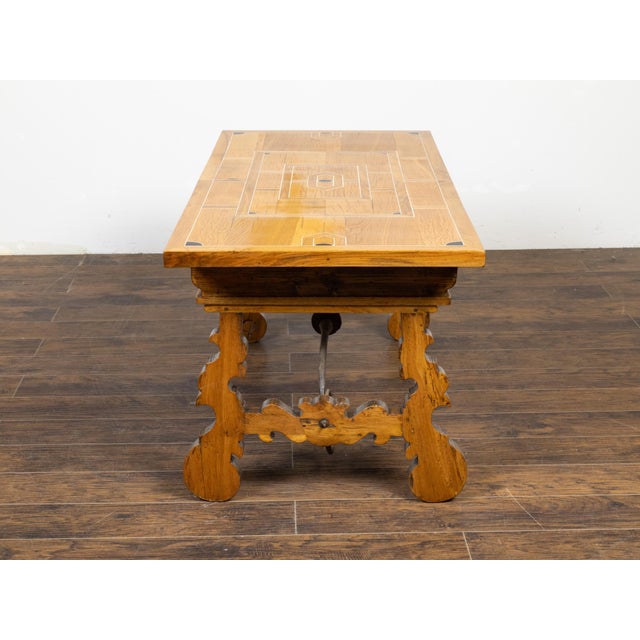 Italian Baroque Style 1880s Walnut Desk with Inlaid Top and Carved Lyre Base For Sale - Image 12 of 12