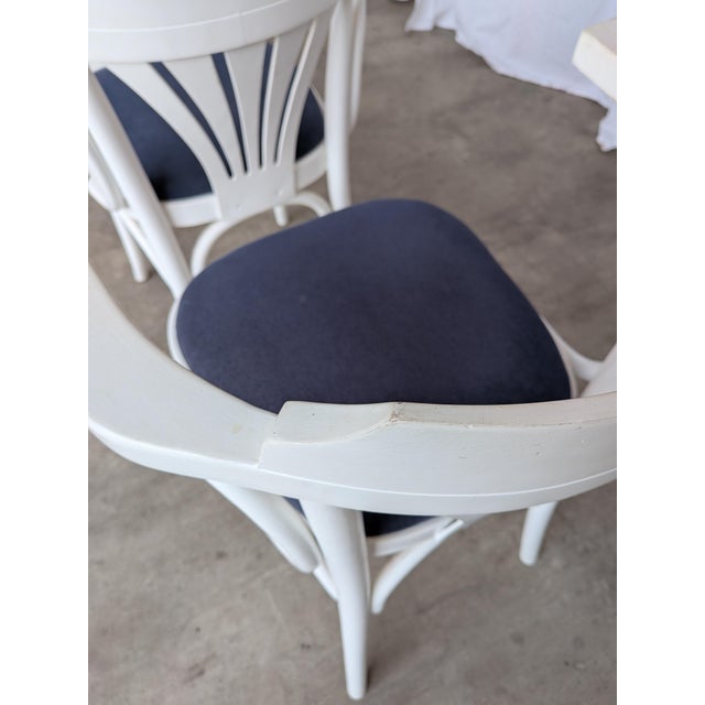 Vintage White Bentwood Dining Chairs with Blue Fabric Seats, 1970s, Set of 4 For Sale - Image 12 of 18