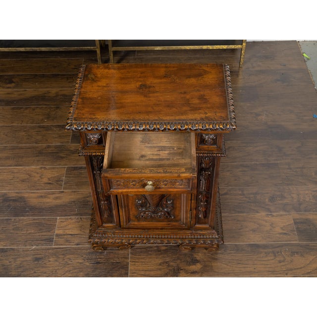Brown Small Italian 1800s Walnut Cabinet with Carved Urn, Foliage and Mascaron Décor For Sale - Image 8 of 12