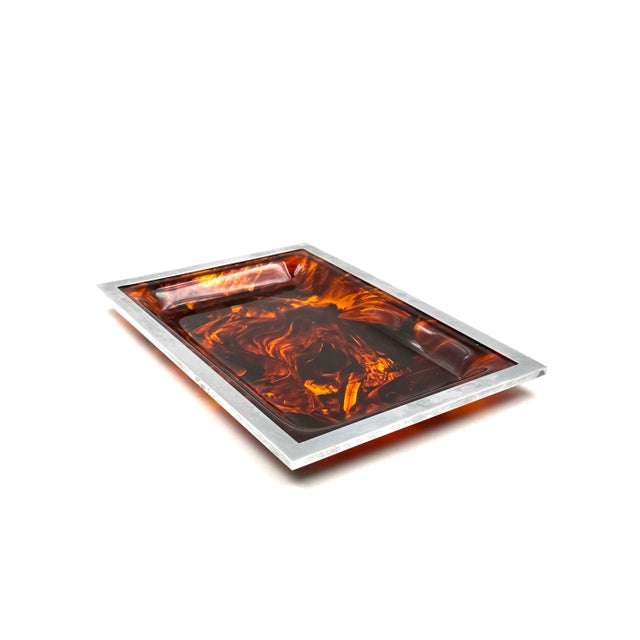 Hollywood Regency Brass and Tortoiseshell Acrylic Glass Tray, Italy, 1970s For Sale - Image 9 of 12