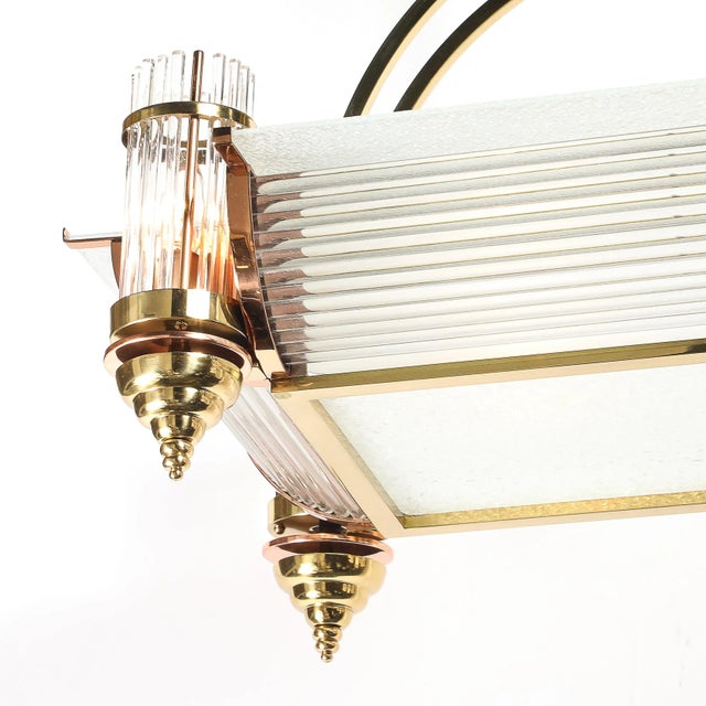 Art Deco Art Deco Machine Age Brass & Copper Rectangular Chandelier by René Pottier For Sale - Image 3 of 17