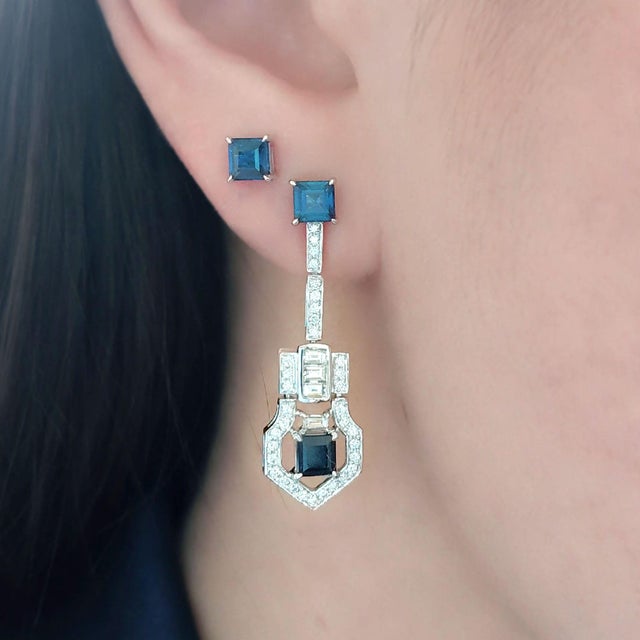 Platinum Sapphire and Diamond Convertible Earrings - Fei Liu, Pair For Sale - Image 6 of 7
