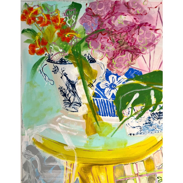 Vibrant pastel colors amidst a symphony of color. Garden Room, an original painting on unstretched canvas. The canvas has...