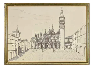 Sergio Mari, St Mark's Square, Venice, Lithograph, 1989