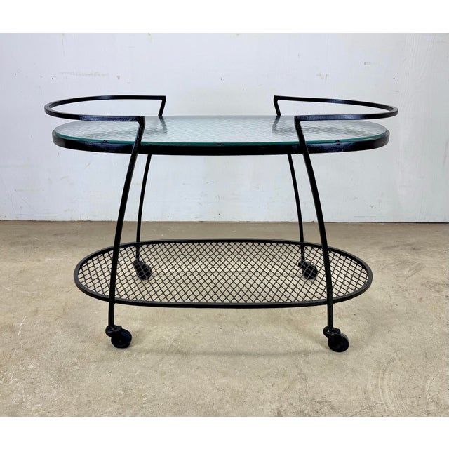 1960’s Mid Century Modern Oval Outdoor Wrought Iron “Pinecrest” Bar Cart by Russell Woodard For Sale - Image 10 of 10
