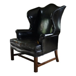 Early Kittinger Wing Chair in Black Leather For Sale