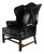 Early Kittinger Wing Chair in Black Leather For Sale
