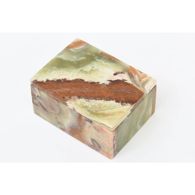 Mid-Century Modern Vintage MId Century Modern Italian Alabaster Small LIdded Box Green, Brown, Burnt Orange, Gray For Sale - Image 3 of 11