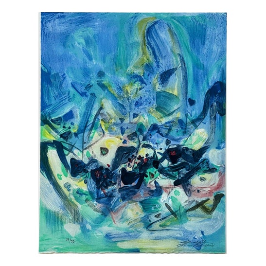 Chu Teh-Chun, Blue Season (Panel V), 2006, Lithograph For Sale