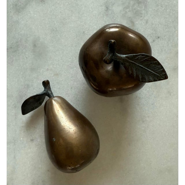 Vintage Mid Century Apple and Pear Bronze Sculptures For Sale - Image 4 of 9