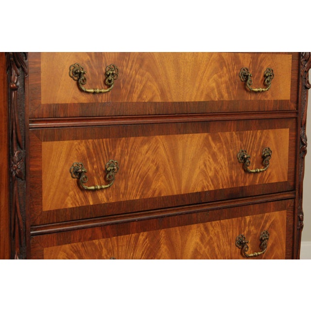 1930's Georgian Style Carved Mahogany Tall Chest For Sale In Philadelphia - Image 6 of 12