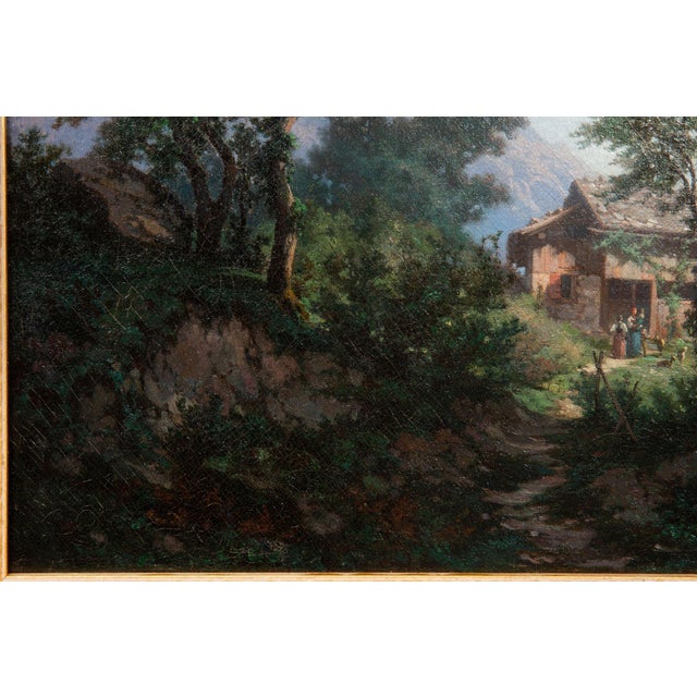 Textile 19th Century Swiss Antique Oil Painting of Mountains by Francois Niederhausern For Sale - Image 7 of 18