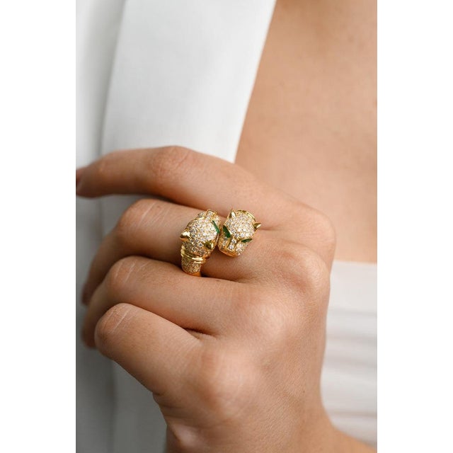 Diamond Panther Double Head Bypass Ring in 18k Solid Yellow