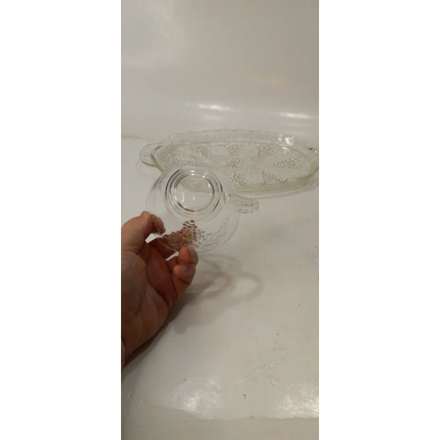 Vintage Anchor Hocking Glass Snack Set 6 Piece Plate & Cup Grape Leaf Design For Sale - Image 4 of 7