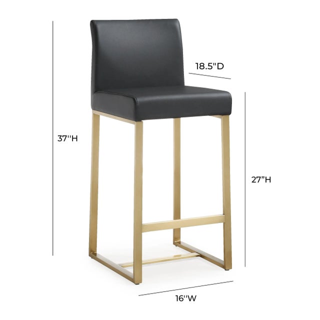 Denmark Black Vegan Leather & Gold Steel Counter Stools - Set of 2 For Sale - Image 9 of 12