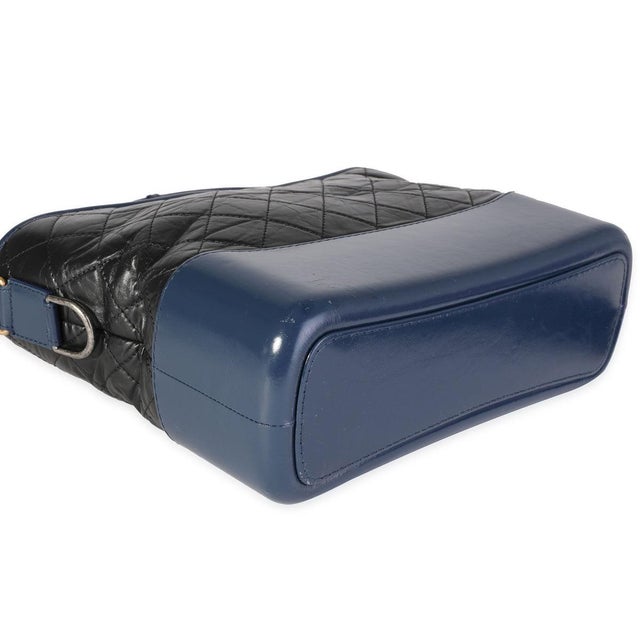 Animal Skin Black & Blue Quilted Aged Calfskin Large Gabrielle Hobo For Sale - Image 7 of 8