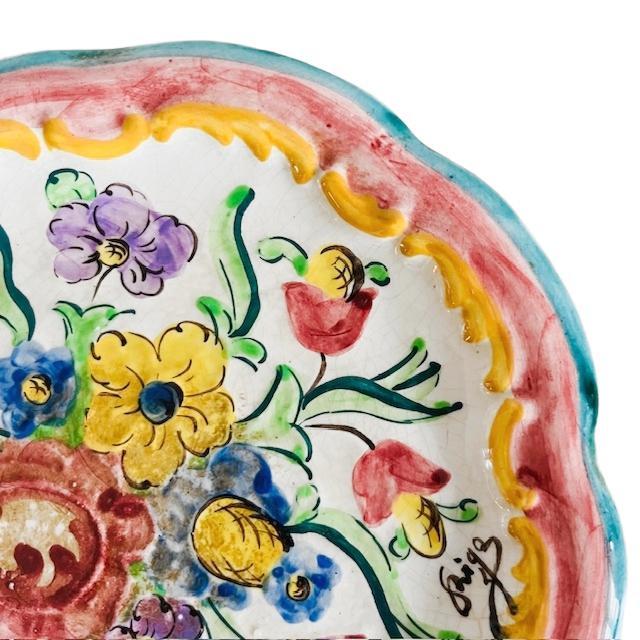 Mid-Century Hand-Painted Floral Majolica Plate from Rigo, 1950s For Sale - Image 4 of 5