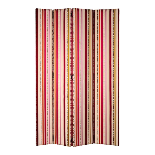 Gorgeous Tall Custom Designer Four-Panel Striped Folding Room Divider For Sale