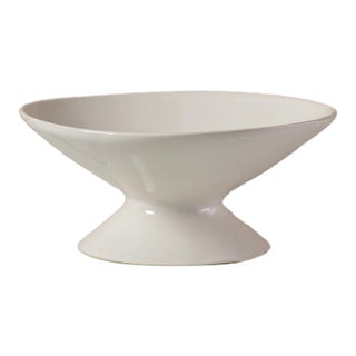 Medium Handcrafted Ceramic Pedestal Bowl by NPage Studio X Lostine in Salt White For Sale