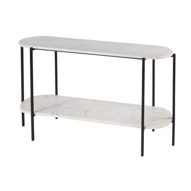Metal Renaldo 49.5 in. W Elongated Marble and Iron 2-Tier Console Table, Metalworks For Sale - Image 7 of 7