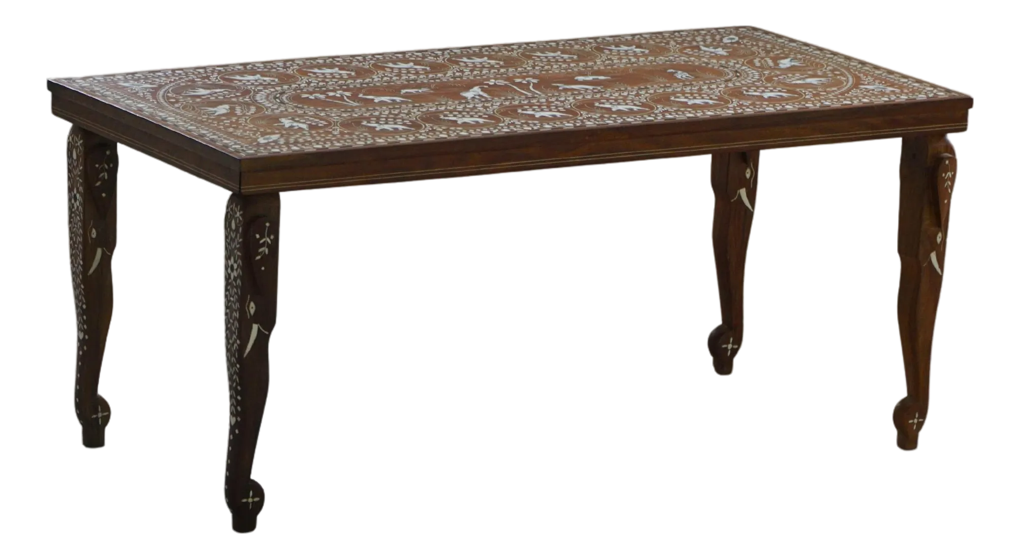 Vintage Mid 20th Century Indian Inlaid Teak Coffee Table with