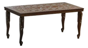 Vintage Mid 20th Century Indian Inlaid Teak Coffee Table with Elephant Motifs, 1960s