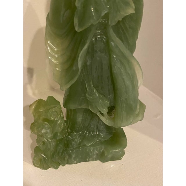 Antique Handcarved Solid Jade Female Figure With Intricate Detail For Sale In Chicago - Image 6 of 12