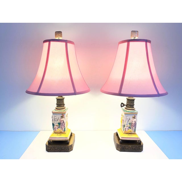 Early 20th Century 1940s Greco-Roman Lamps & Shades, Pair For Sale - Image 5 of 16