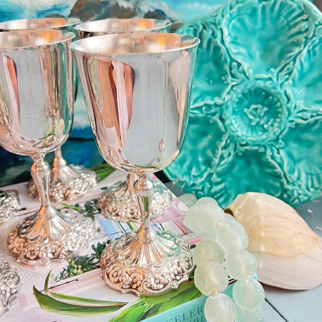 Late 20th Century Vintage Reed & Barton "Burgundy" Silverplated Goblets - Set of 7 For Sale - Image 5 of 15